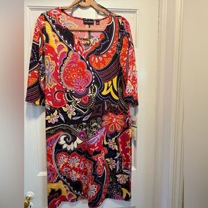 Nina Leonard Vibrant Paisley Dress - Large